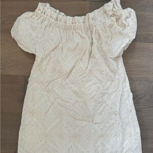Sezane white eyelet off the shoulder mini dress